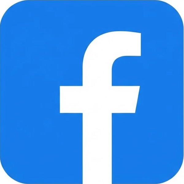 Facebook logo with a white lowercase letter f on a blue rounded square background.